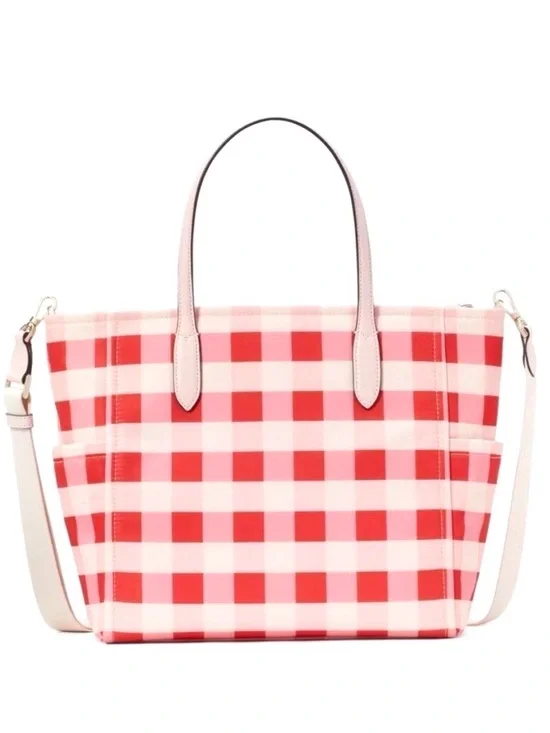 Kate Spade Chelsea Gingham pink multi Tote with Detachable Strap Bag - Picture 3 of 9